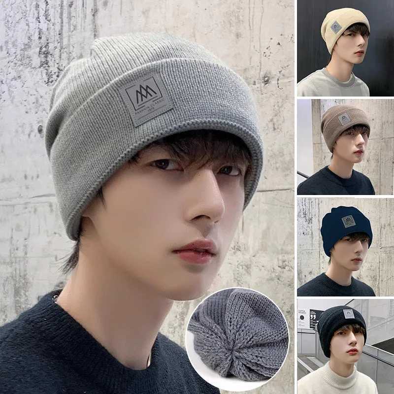 Beanie/Skull Caps RICYGVM Autumn Winter Men Woolen Hat Solid Color Baggy Slouchy Beanie Keep Warm Male Knitted Hats Ear Protection Skullies Cap Q261