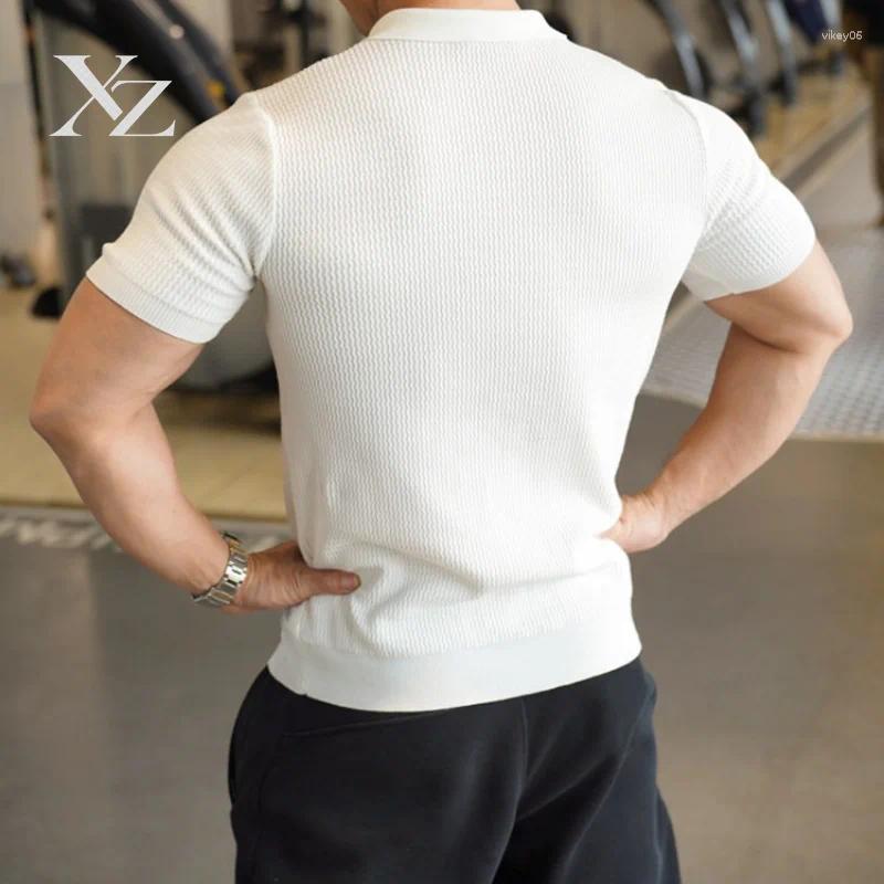 Opening Sale |Men's Wavy Rib Knit Polo Shirt V Neck Short Sleeve Slim Fit Muscle Tee Casual Business Tops For Men Summer