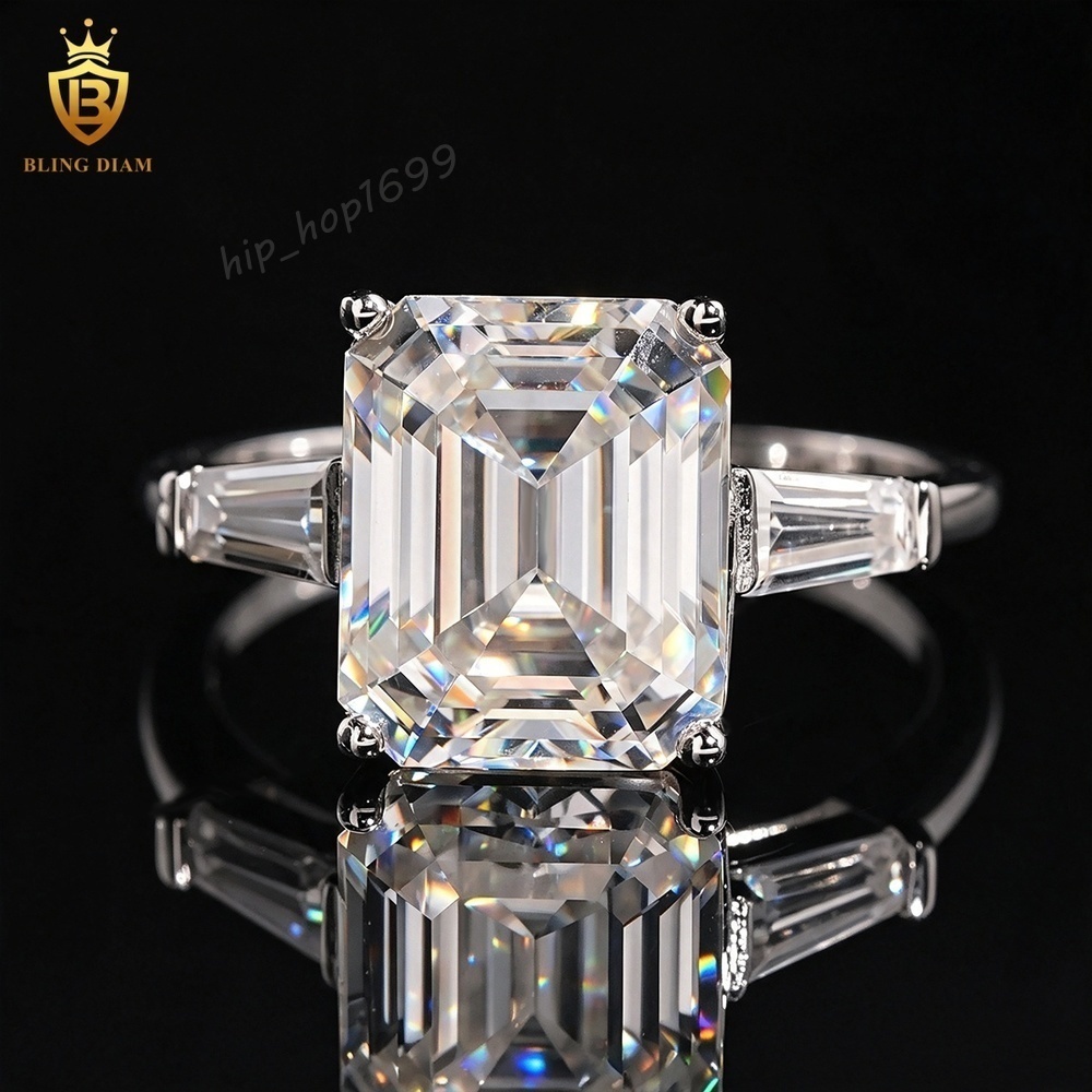 Fashion 925 Silver Ring for Women Emerald Cut Moissanite Iced Out Jewelry Engagement Ring High Quality Diamond Pass Diamond Test