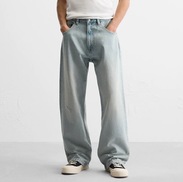 Designer Cotton Washed Loose Straight Leg Jeans Casual Wide Leg Long Pants Multi Pocket Denim Trousers All Season
