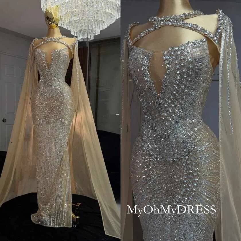 Rhinestones Mermaid Evening Dress Customized Dubai Luxury Birthday Party Club Prom Gowns Formal Occasion Dresses Y016