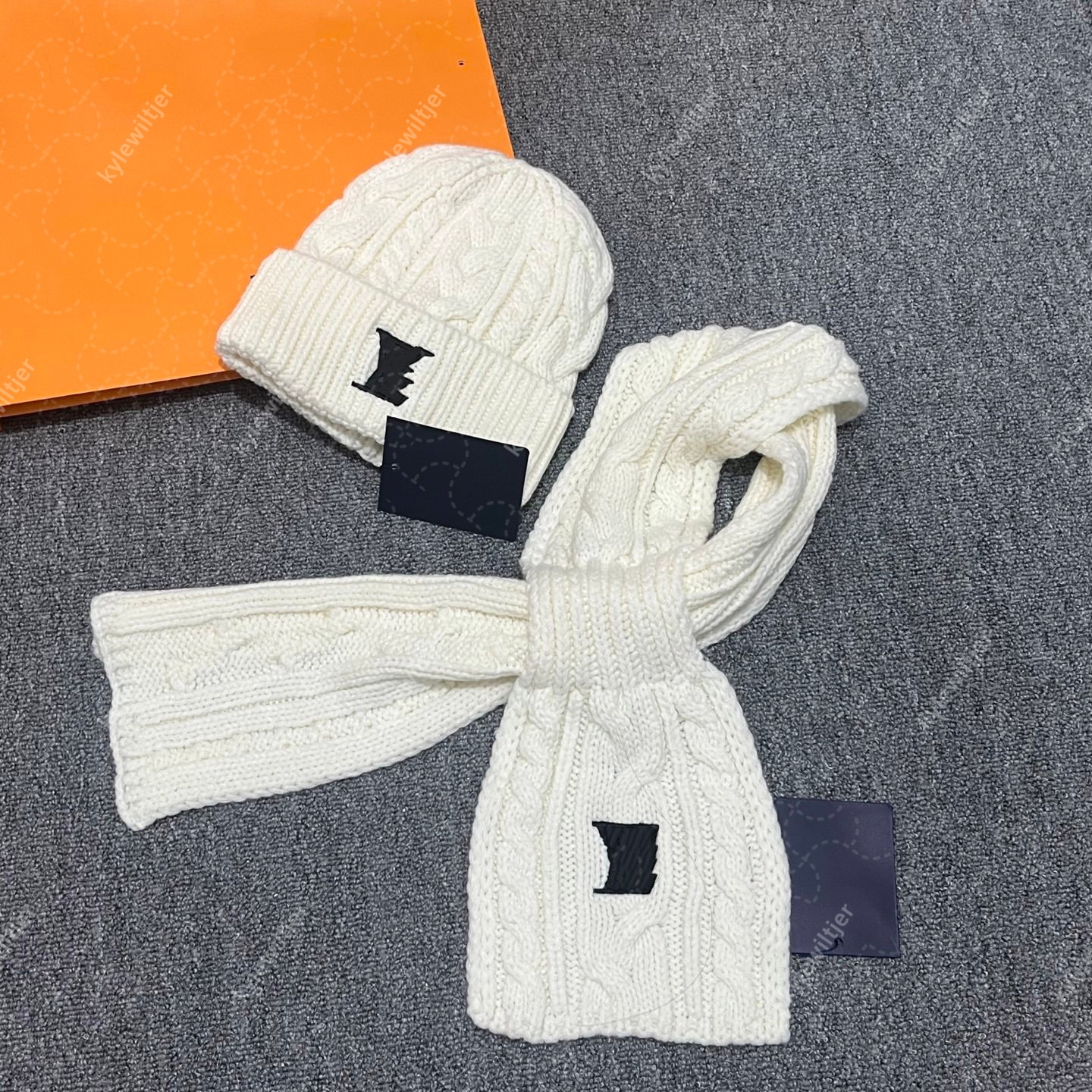 Knitted Beanie Designer Winter Hat Scarf Set Matching Long Wrap Solid or Checkered Pattern Warm Cuffed Streetwear Fashion Outdoor Travel Cold Weathe