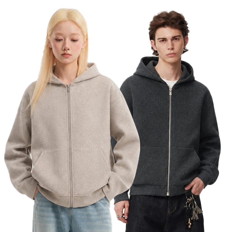 CATTEEIUS American Retro Patchwork Heavyweight Hooded Sweatshirt, Unisex Trendy Brand, Loosefit Cardigan For Spring And Autumn