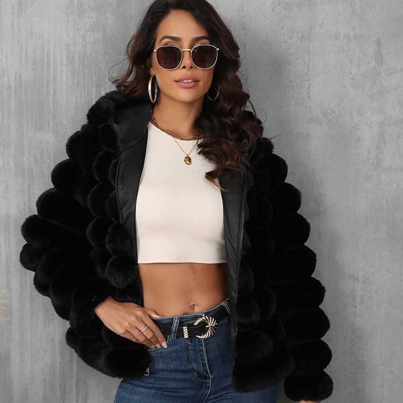 Fur 2026 Women Coats Hooded Full Slve Short Coat Zipper Thick Warm Solid Temperament Elegant Splice Autumn Winter S261016OWGK