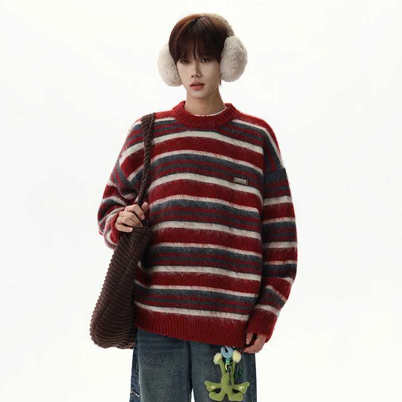 New Trendy Men's Pullovers IEFB Round Collar Striped Patchwork Contrast Color Loose Knitted Male Sweaters Korean Style 9X1611 M261016