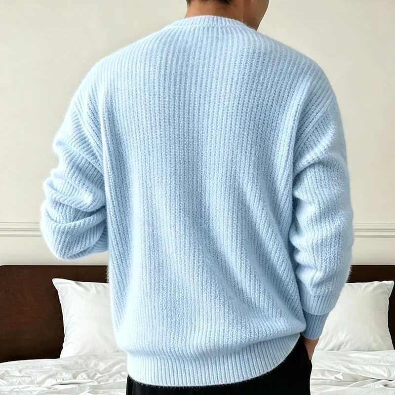 Knitwear New Color Men's Solid Sweater Spring Autumn Casual Fashion Ribbed Texture Long Slve Loose Crew Neck Pullover Sweater M261016