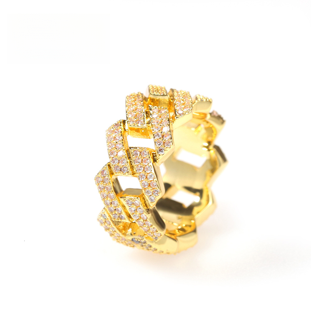 Hip-Hop Copper Inlaid moissanite Cuban Chain Men's Niche Luxury Iced Design Heavy Craft Geometric Style Out D VVS Diamond Trendy Cool Ring Luxu