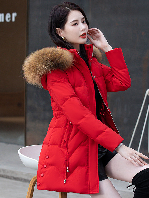 2026 New Korean Style White Duck Down Jacket Women Mid Length Slimming Warm Puffer Coat With Real Fur Collar Windproof Outerwear Suitable For Petite