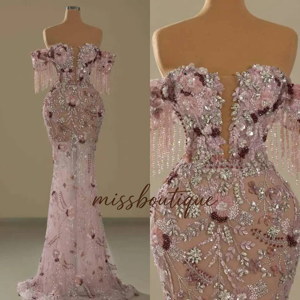 Elegant Mermaid Evening Dress Beads Tassel Crystal Woman Formal Prom Dresses Gala Vestido Noche Customized Q017