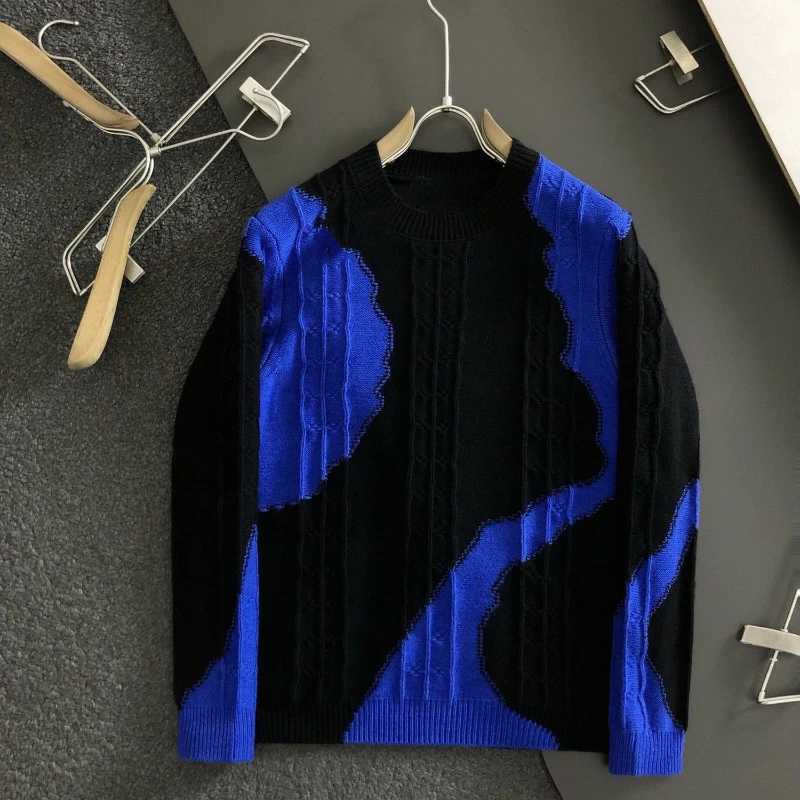 Winter Fashion Round Neck Autumn Long Slve Contrast Color Pullovers Men's Clothing Casual Korean All-match Knitting Chic Tops M261016
