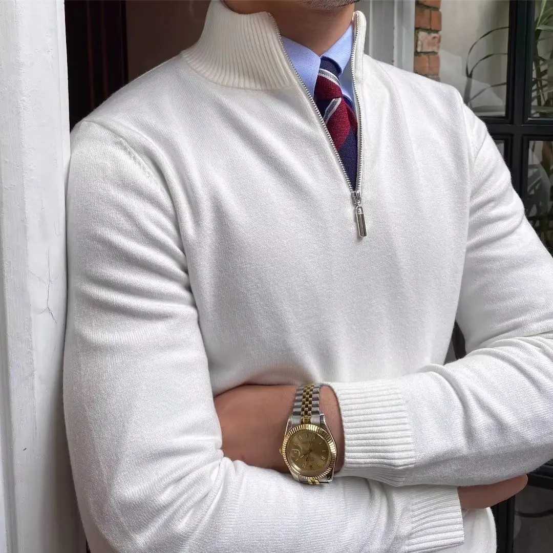Solid Men's Sweater Quarter Zip Color Knit Pullover Long Slve Business Casual Versatile Top Fall Winter M261016
