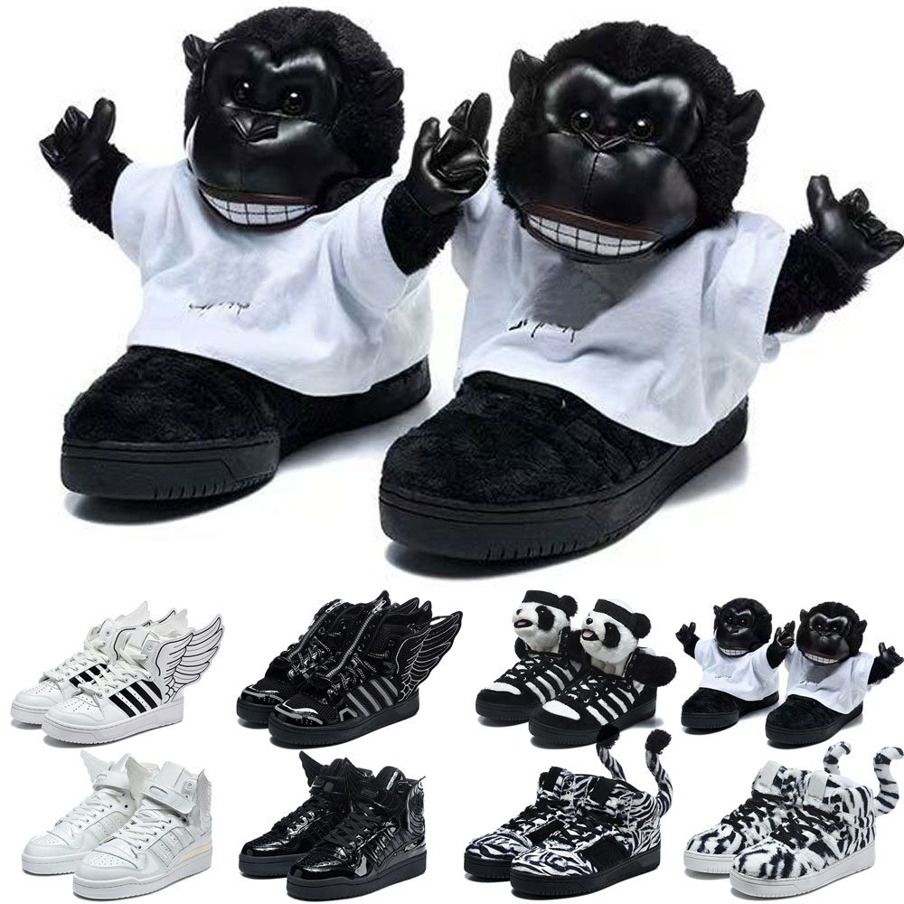 Men Women's Wings Shoes Jeremys Scotts JS Wings Shoe Man Bear High Top Sneakers Plush Teddy Bear 3D Angel Wings Trainers Furry Animal Tail Zebr