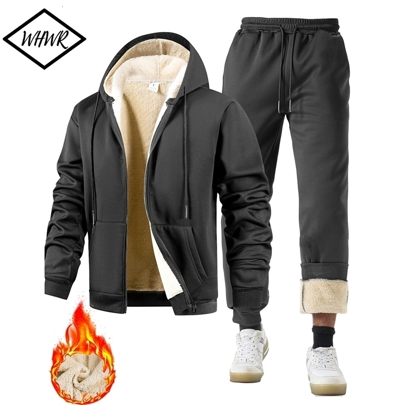 Men's Suit Two-Piece Tracksuit Plush Thickened Warm Sports JacketTrousers Sports Suit Winter Outdoor Casual Hoodie Sportswear260930wwww