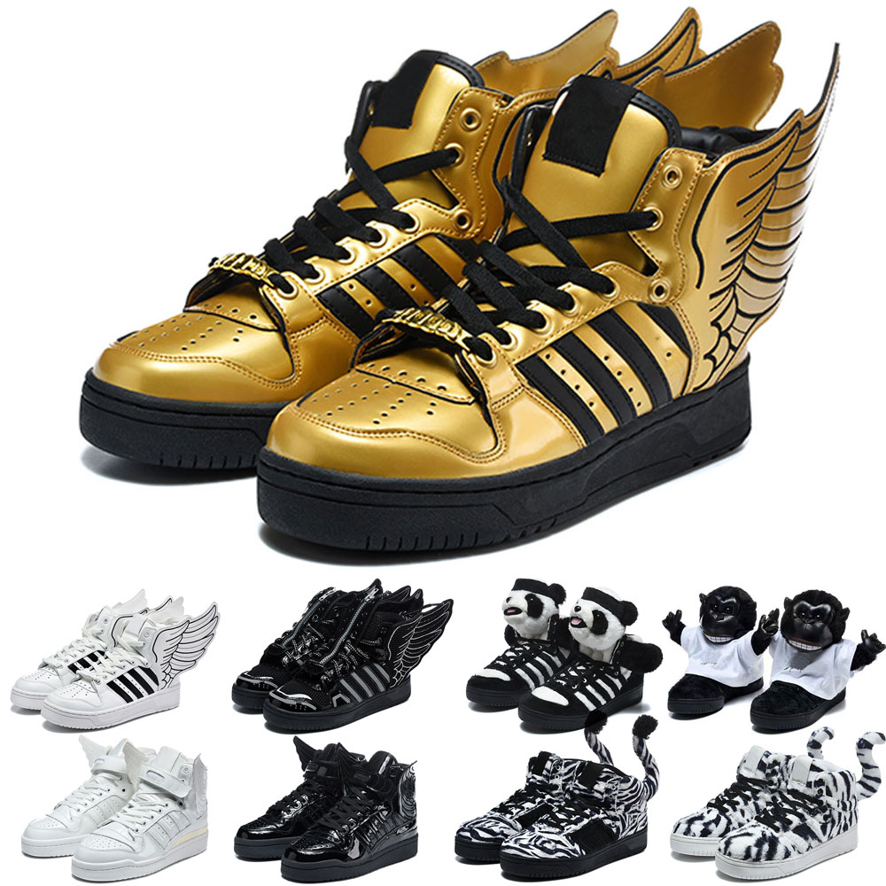 Designer Jeremys Scotts Shoes JS Wings Bear High Top Sneakers Men Women Plush Teddy Bear 3D Angel Wings Furry Animal Tail Zebra Fashion Street Shoes