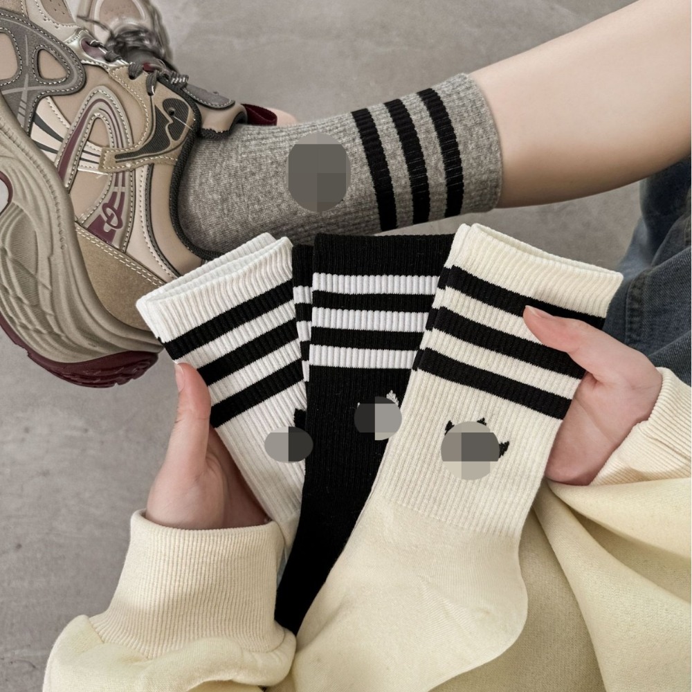 Sports Socks Men's Socks Women's Socks Spring and Autumn Black Three Bar Medium Tube Tide Socks High Tube White Cotton Socks