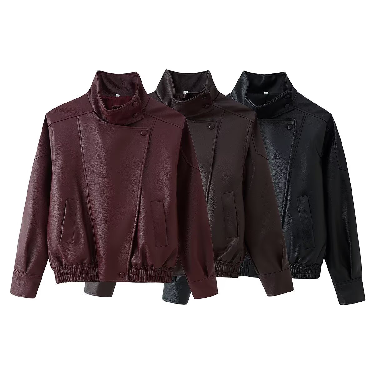 Women 2026 Fall New American Vintage Cool Style Litchi Grain Faux Leather Jacket Fashion Ladies Moto Biker Outerwear