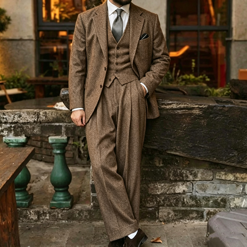 Retro Mens 3 Pieces T Herringbone Suit Slim Fit Lapel Wool Blend Dress Tuxedos For Wedding Groom BlazerVestPants 261019