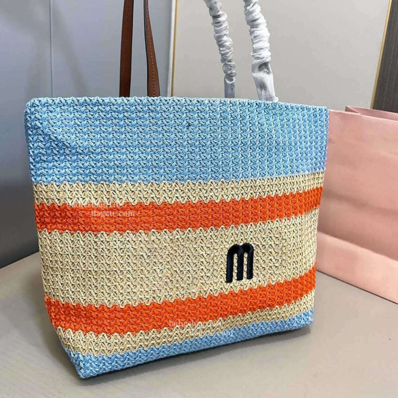 Luxury Designer Women Hollow Out Woven Straw Tote Bag Large Capacity Beach Vacation Travel Shopping Handbag Letter Embellishment Leather Shoulder Cr