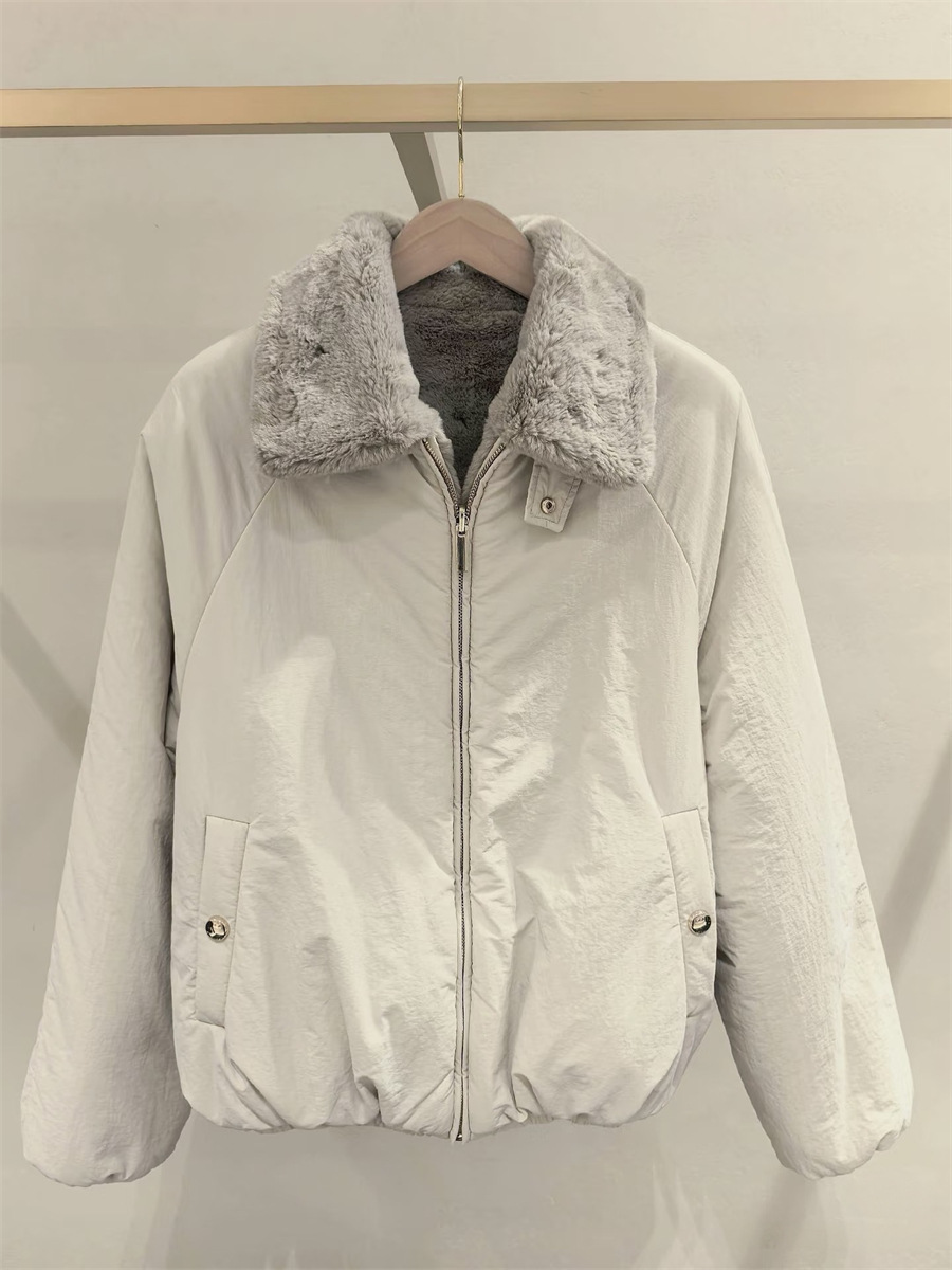 Women's Reversible Plush Turn-Down Collar Jacket 2026 Autumn and Winter New Ladies Long Sleeved Zipper Warm Short Coat
