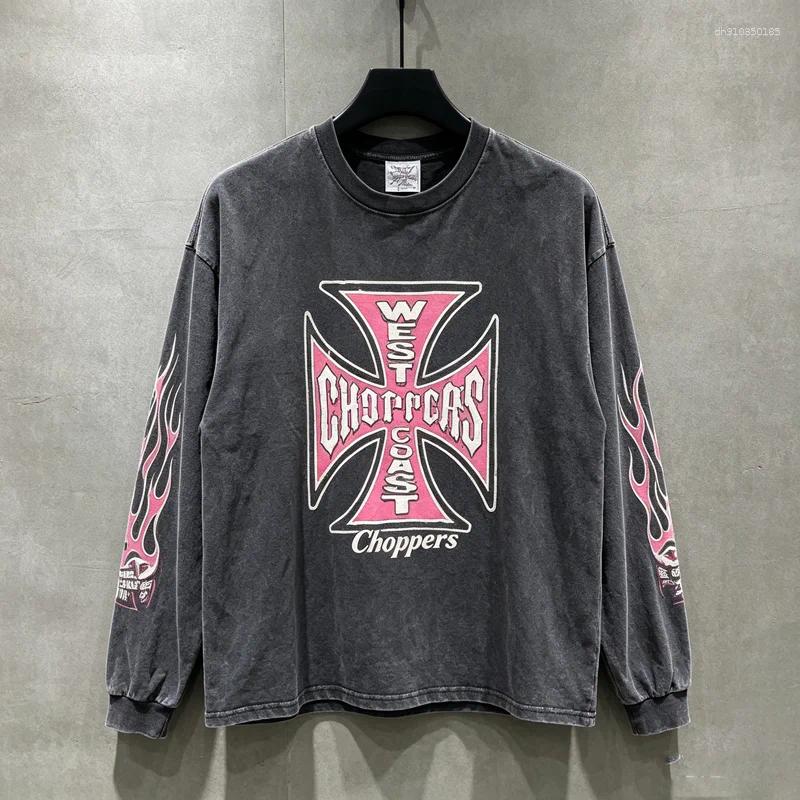 Red Cross Graphic West Choppers Long Sleeve T Shirt Men Women Flame Printed Sleeved T-shrit High Quality Loose Tops Tee