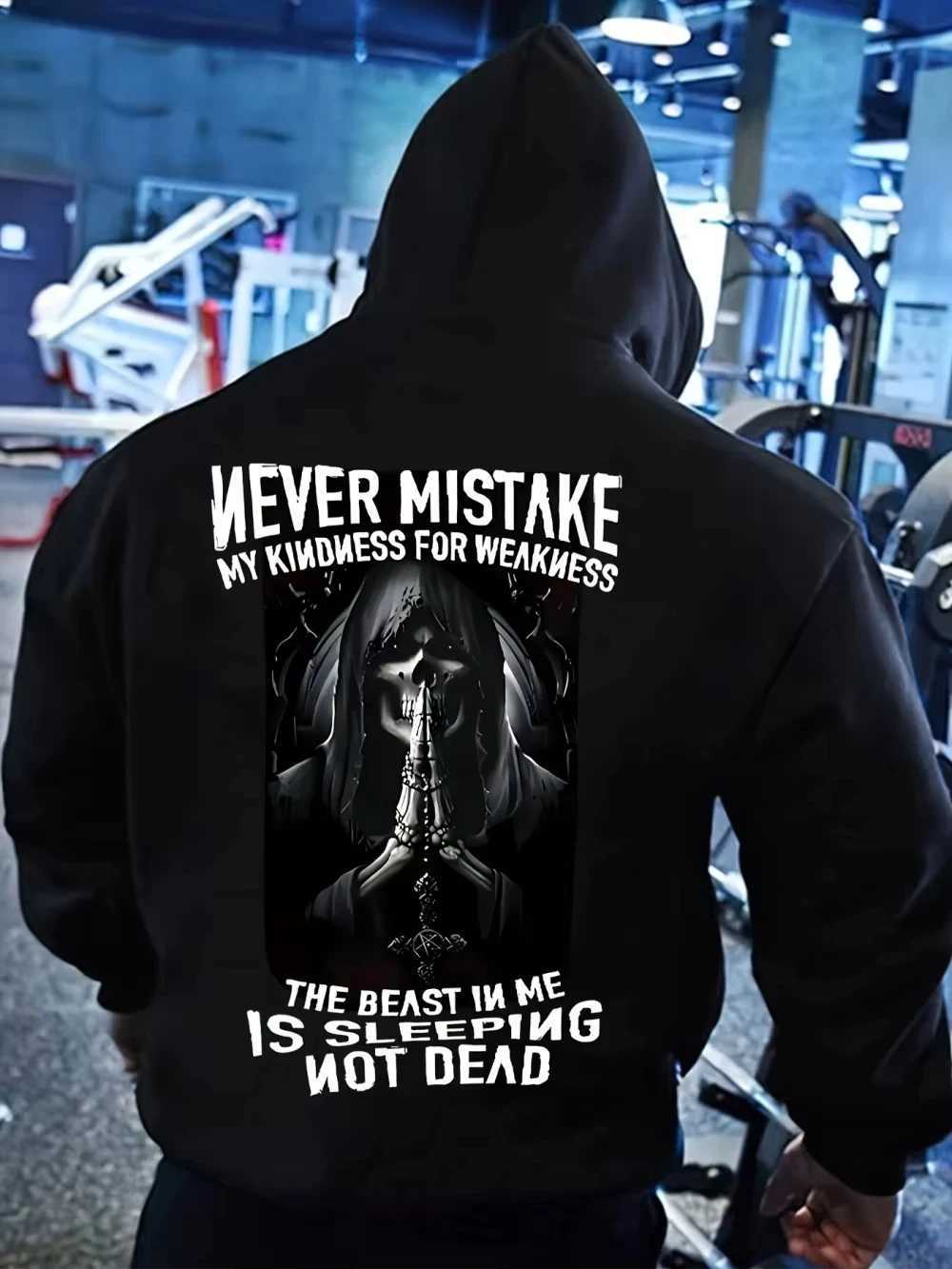 2026 Hot-selling New Fall/Winter Men's Skull Letter Print Soft Comfortable Fleece Pullover Hooded Outdoor Style T261019