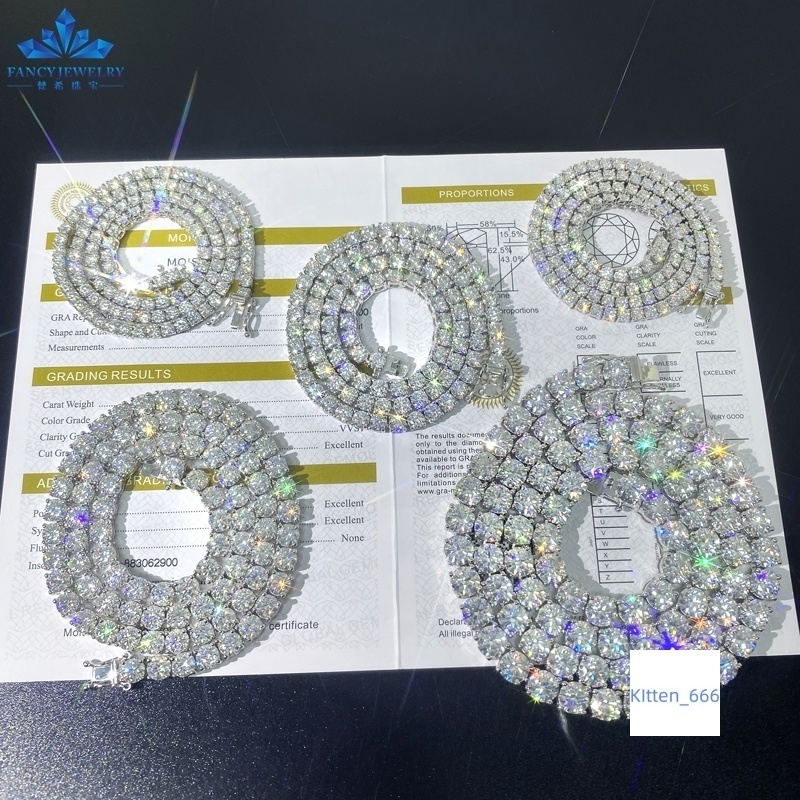 In Stock USA Warehouse Wholesale VVS Moissanite Tennis Chain Iced Out Women Fine Jewelry Tennis Necklace