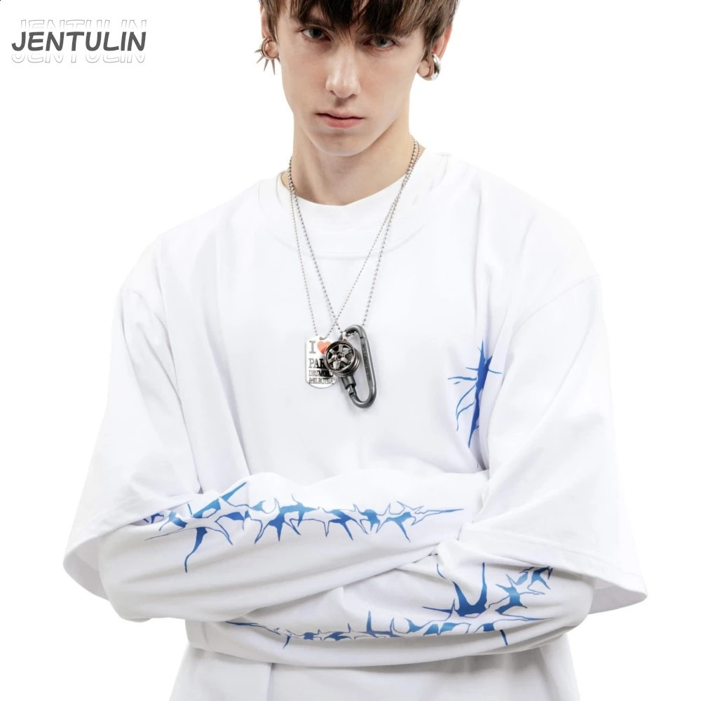 Harajuku Oversized Streetwear Men's Tshirts Bright Side Graphic Print Hip Hop Clothing Two Pieces Long Sleeve Tops Goth Y2k 261014