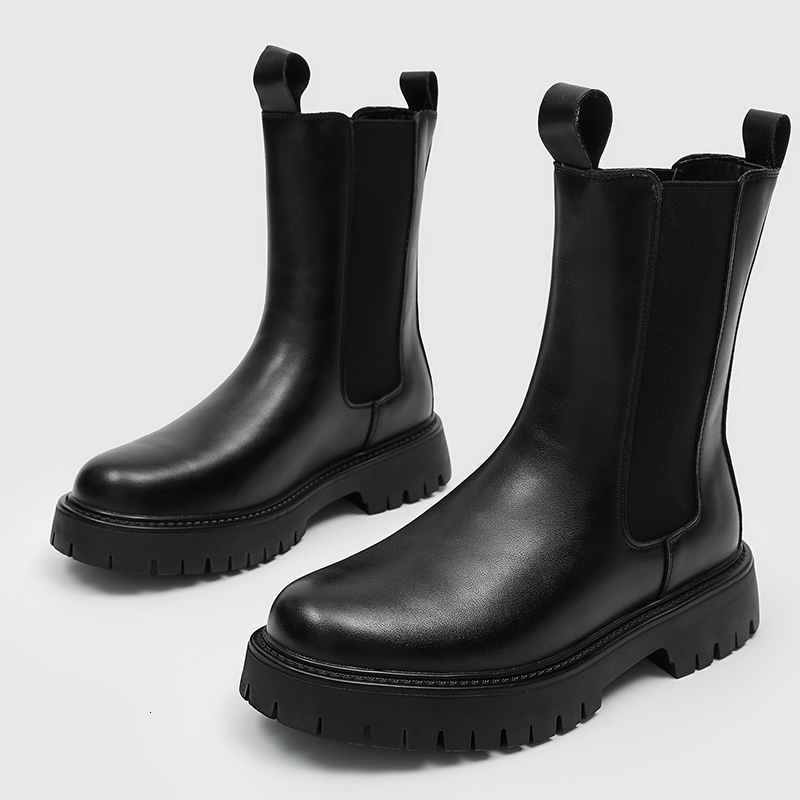 Men Autumn Winter SolidColor Elastic Casual MidTop Boot Comfortable Anti Slip Motorcycle Fashionable And Warm Flat Boots y260917