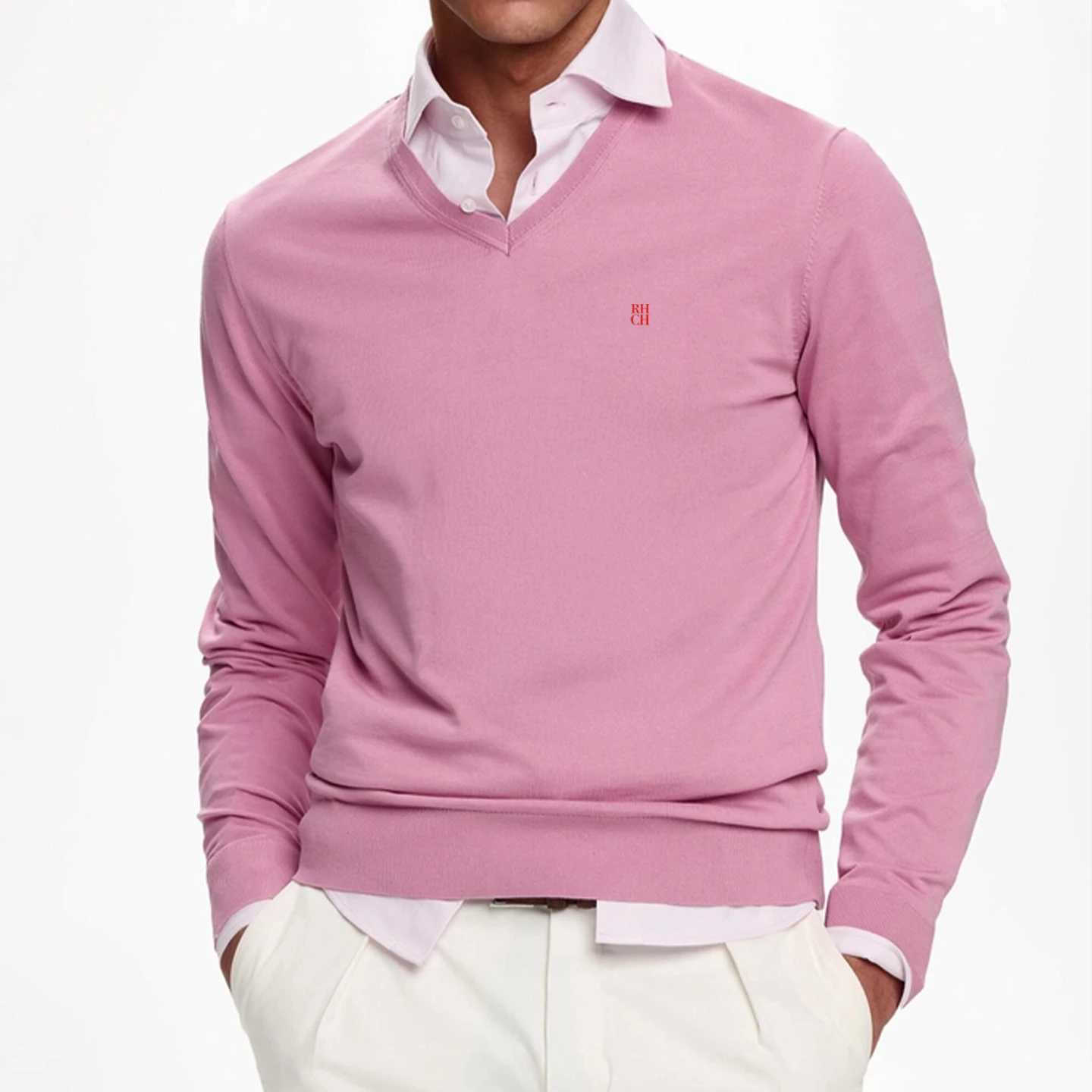 Neck RHCH Classic Mens V Knit Pullover Solid Color Soft Thin Sweater Long Slve Business Daily Embroidered Casual Male Top M261016