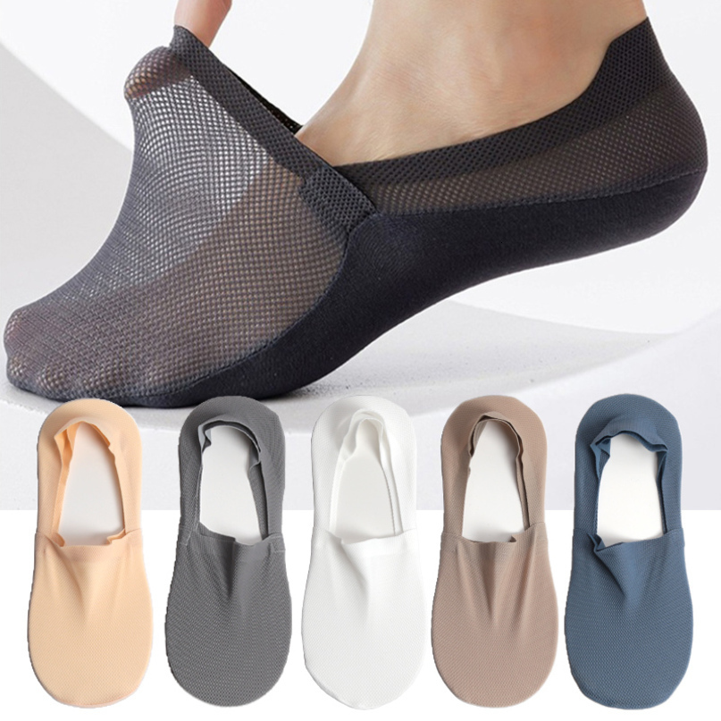 3 Pairs Mens Boat Socks 100% Cotton Deodorant Sweat Absorption Mesh Invisible Sock Thin Breathable Silicone Nonslip Silk 261019