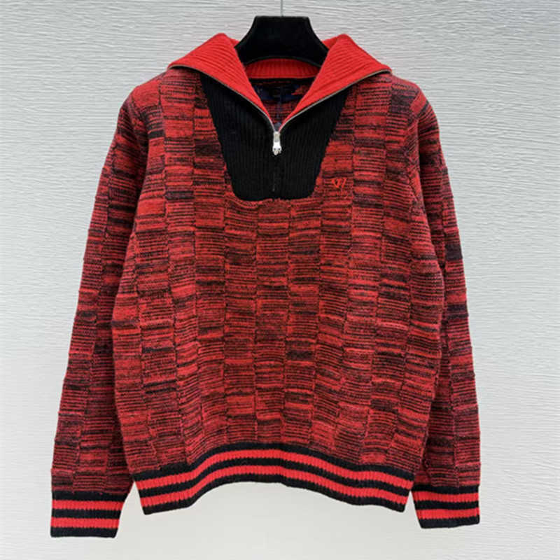 Women's Knits & Tees designer 2026 autumn/winter new red and black plaid, half-zip, loose-fitting, and relaxed-style chunky knit sweater for wo