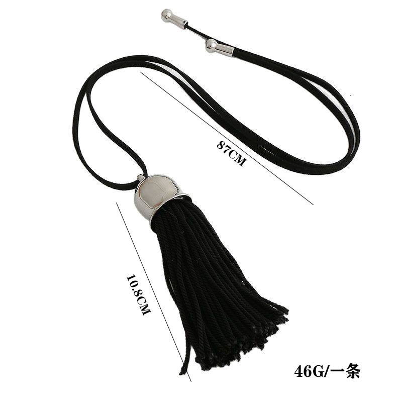 blogger-style heavy-duty black tassel necklace for women, light luxury niche pendant with leather cord, long sweater chain accessory
