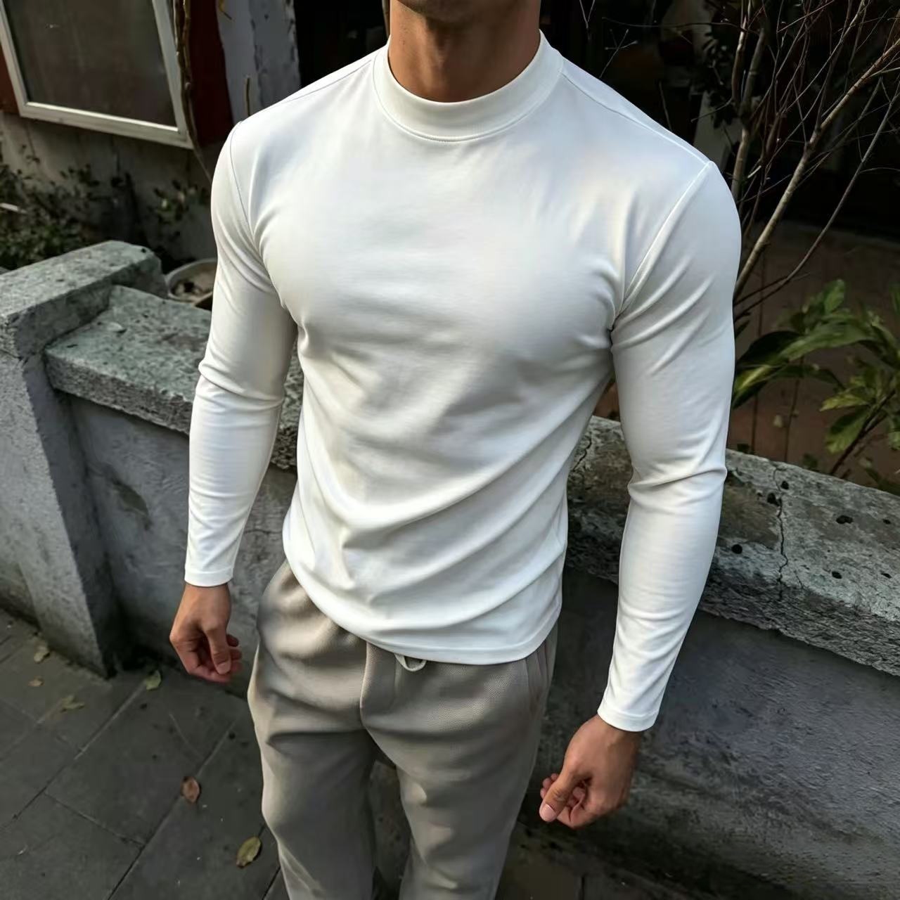 GARM26FW American casual style G02 version, half-turtleneck, fitted, long-sleeved T-shirt, solid color, stretchy base layer top