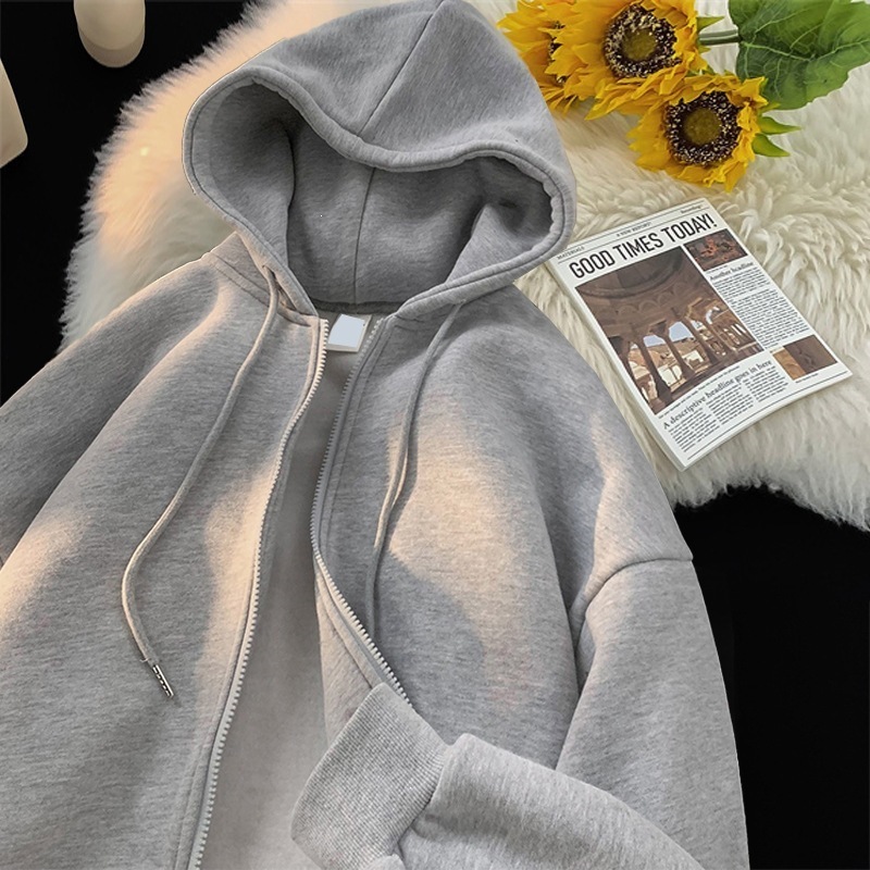 2026 new American-style trendy designer luxury fleece-lined hooded sweatshirt, unisex, spring casual outerwear, simple zipper design