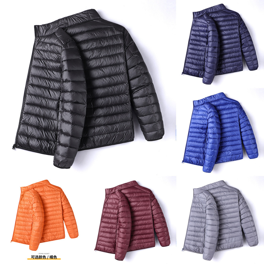 Cross-border customizable lightweight down jacket for men, short style with stand-up collar, popular for outdoor sports and live streaming, warm dow