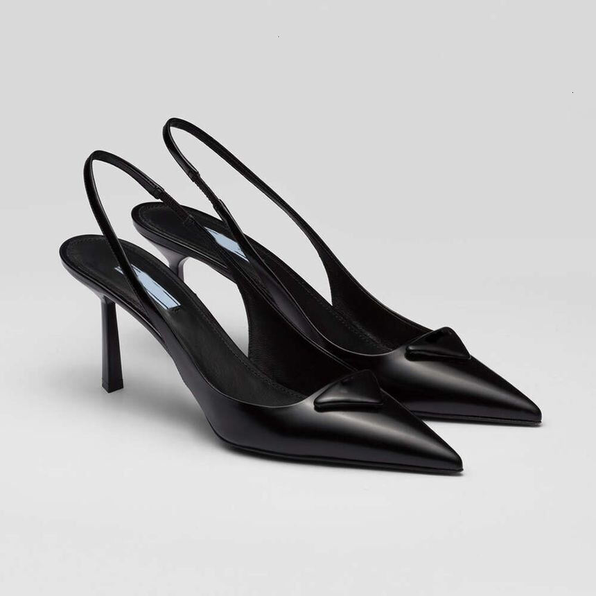 Women Luxury Designer Patent Leather Pointed 7cm High Heel Triangle Decor Sandals Fashion Dress Shoes For Ladies Party Wedding Banquet Daily Formal