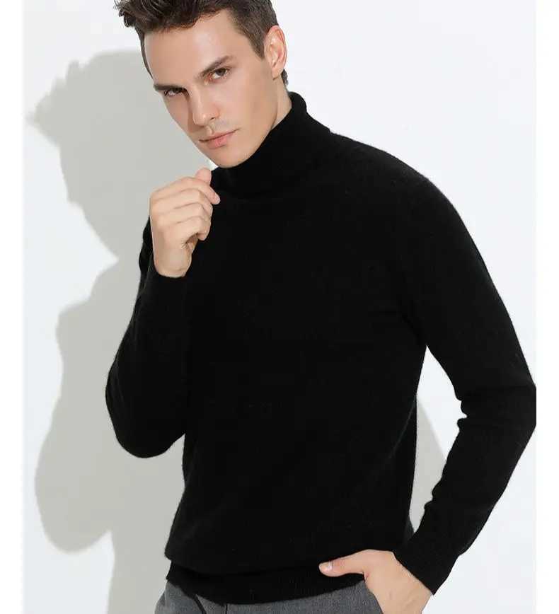 Men Pullover Cashmere Cotton Turtleneck Blend Knitted Sweater 2025 Autumn Winter Daily Basic Warm Turtle Neck Jumper Pull Homme M261016