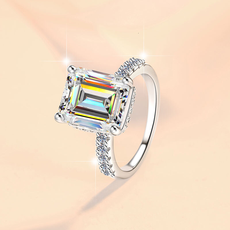 Moissanite Ring S925 Sterling Silver Four Claw GRA Certificate 3 5 10Ct Emerald Cut VVs1 Moissanite Engagement Ring for Women