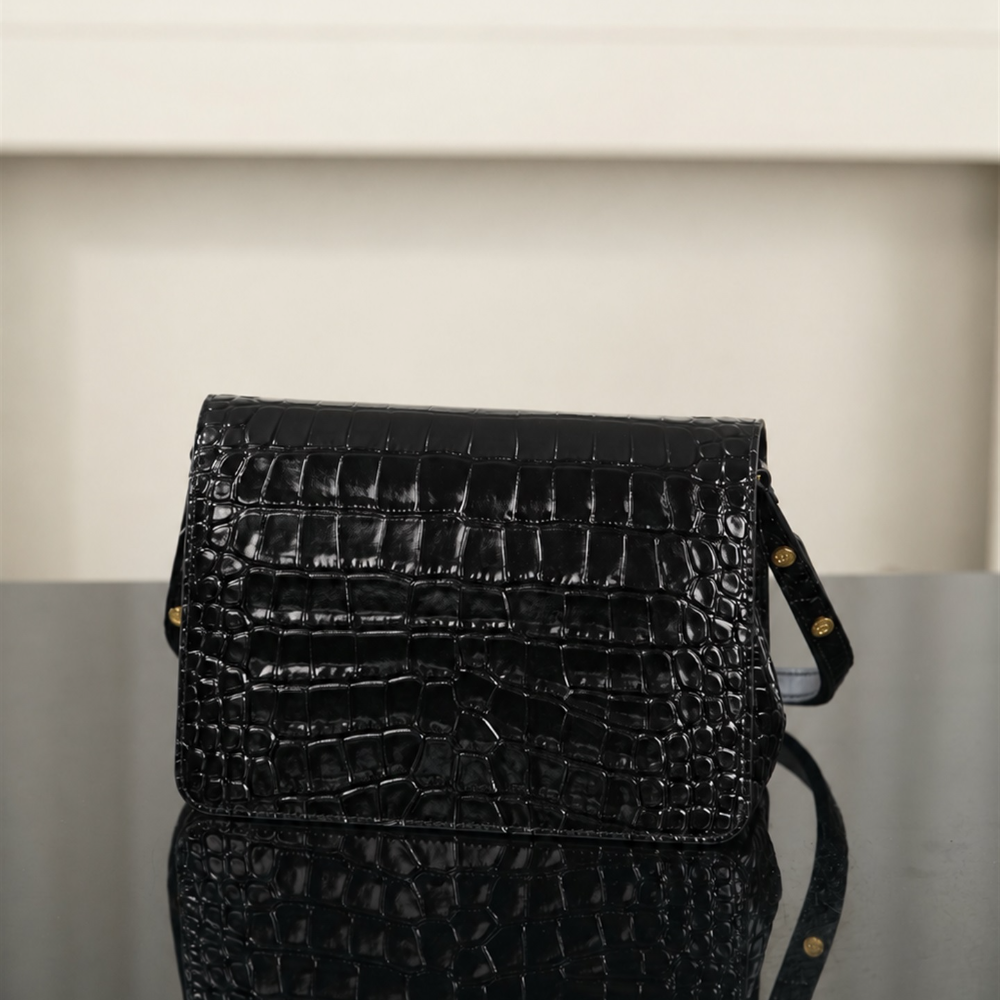 Croc Embossed Flap Bag 26K Glossy Leather Structured Shoulder Crossbody Practical Capacity Elegant Dinner Formal Top-Tier Designer New Arrival