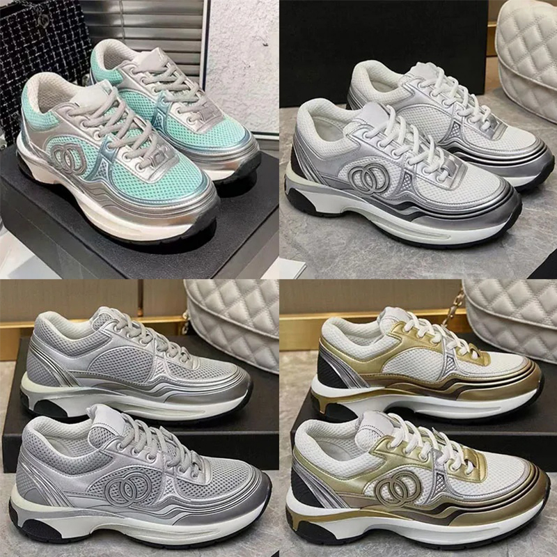 With box dersigner sneakers black white sneakers womens luxury high quality shoes designer shoes Reflective Trainers Silver Mesh shoes
