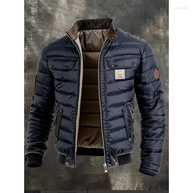 Winter Men Vintage Quilted Patchwork Warm Zipper Outdoor Jackets Puffer Jacket Luxury High Quality Parka Cotton-Padded Coat