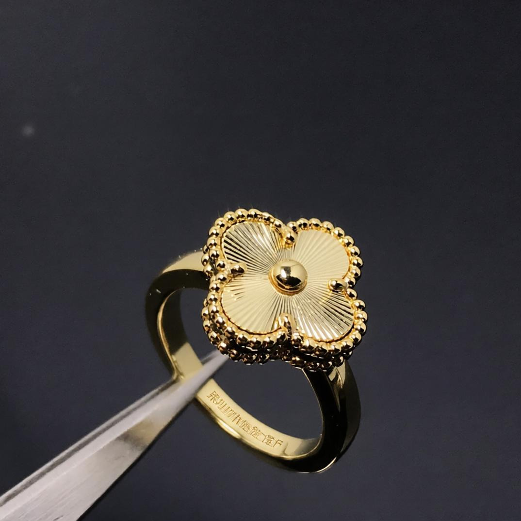 Designer Jewelry vanly cliff rings V Full Diamond Laser Four-Leaf Clover Slim Flower Ring Women Thick 18K Gold Plated Light Luxury Fashion