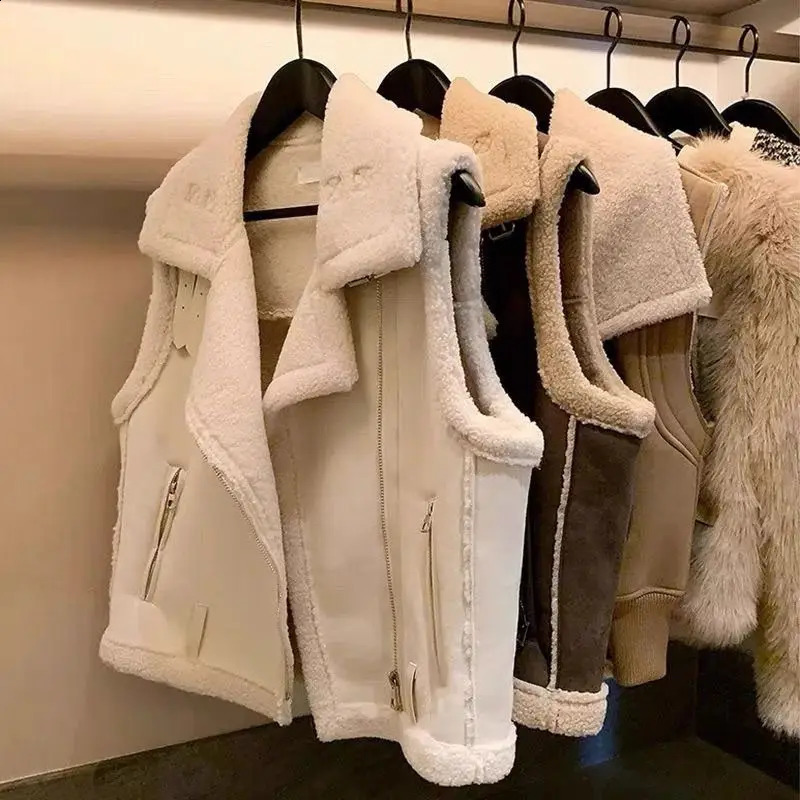 Autumn/winter Fur Integrated Vest Fashion Brown Suede Lamb Hair Vest for Women with Plush Front and Back Wearing Jacket 261014