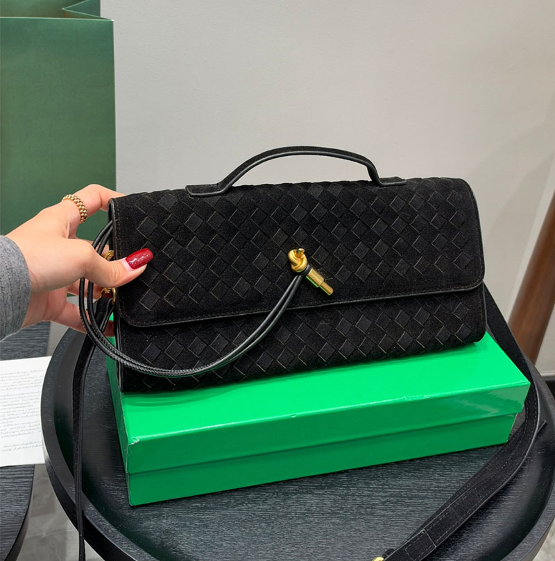 Designer Bags Women Suede Woven Clutch Bag Rectangular Top Handle Handbag Gold Twist Lock Detachable Shoulder Strap Evening Crossbody Purse