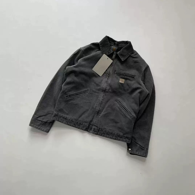 Men Carh Long Sleeved Lapel Zipper Cardigan Jacket Washed Distressed Canvas Hooded Coat