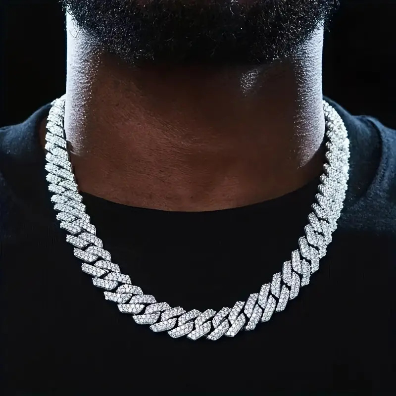 Ice emerges hot-selling fashion luxury necklace with full diamond accents, box clasp, 14mm bar-shaped Cuban chain, exclusively for Ice emerges sales