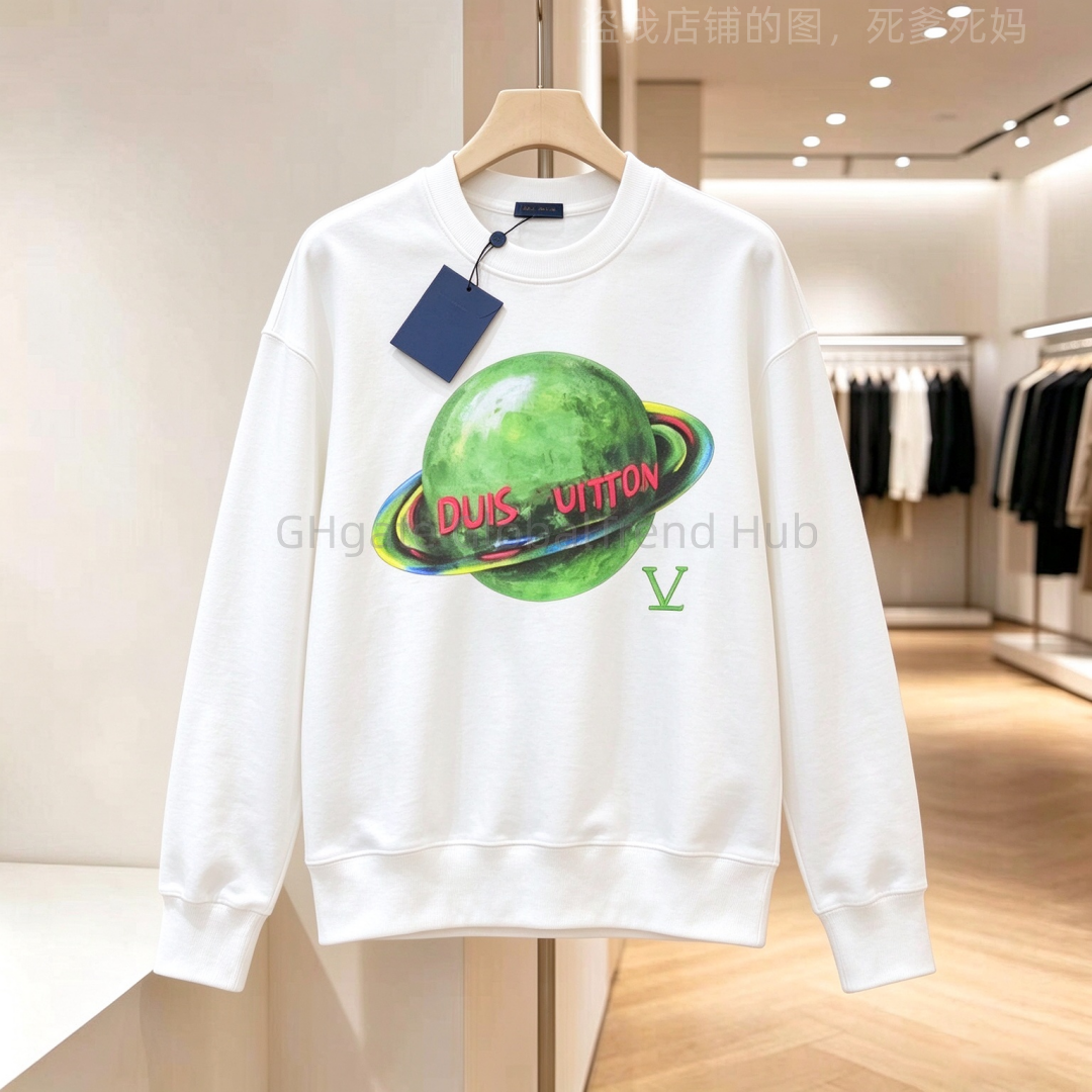 Mens Fashion Sweatshirt Crewneck Pullover Tops Casual Loose Fit Cosmic Planet Print Streetwear Clothing 10 Colors for Vacation Holiday