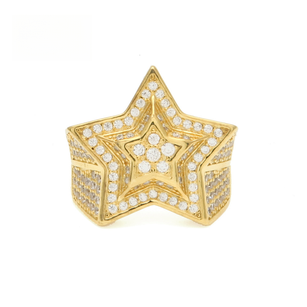 Real 18K Luxury Iced 14K Out D VVS Diamond 10K Hip-Hop Rap Personality Creative 3D Pentagram Copper Inlaid moissanite Men's Ring Luxury Iced