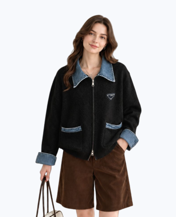 Designer Sweater luxury brand Womens Sweater Retro piece denim Splicing sweatshirt sweater womens loose zipper jacket for autumn and winter