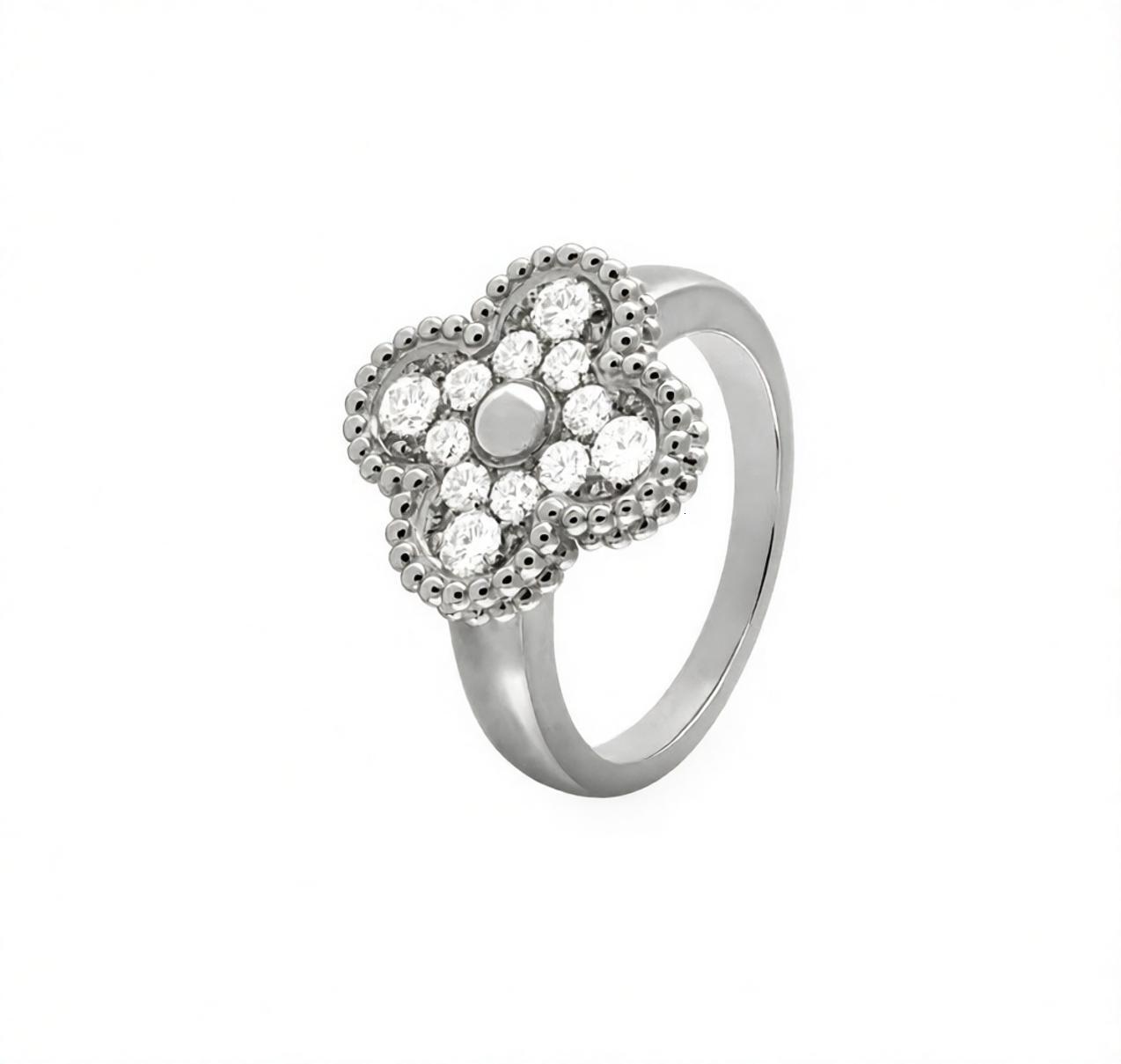 Designer Jewelry vanly cliff rings Thick 18K Rose Gold Four-Leaf Clover Ring Layered White Mother-Of-Pearl Red Agate Luxurious Instagram-Inspired Ae